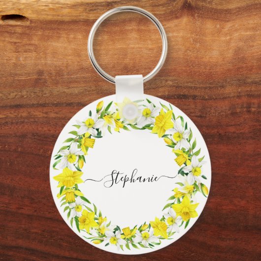 Gepersonaliseerde Gele Witte Lente Narcissen Garla Sleutelhanger (Achterkant)