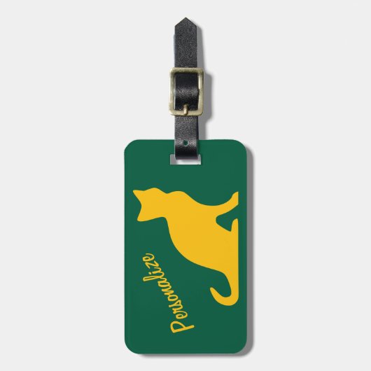 Gepersonaliseerde gele zittende kat silhouet reize bagagelabel (Voorkant verticaal)