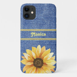 Gepersonaliseerde Gele Zonnebloem & Denim Case-Mate iPhone Case