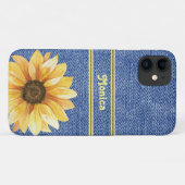 Gepersonaliseerde Gele Zonnebloem & Denim Case-Mate iPhone Case (Achterkant (horizontaal))