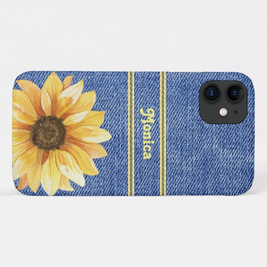 Gepersonaliseerde Gele Zonnebloem & Denim Case-Mate iPhone Case (Achterkant (horizontaal))