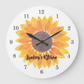 Gepersonaliseerde Gele Zonnebloem Grote Klok (Voorkant)