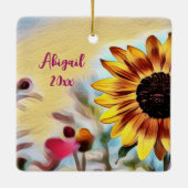 Gepersonaliseerde  Gele Zonnebloem Kerstmis Keramisch Ornament (Achterkant)