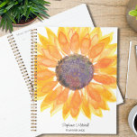 Gepersonaliseerde Gele Zonnebloem Planner<br><div class="desc">Deze bloemplanner is versierd met een waterverf gele zonnebloem. Gemakkelijk aan te passen met jouw naam en jaar. Originele Waterverf © Michele Davies.</div>