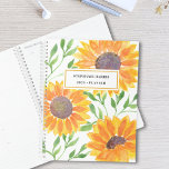 Gepersonaliseerde Gele Zonnebloem Planner<br><div class="desc">Deze unieke Planner is versierd met gele waterverf zonnebloemen en groene bladeren op een witte achtergrond. Gemakkelijk aan te passen met jouw naam en jaar. Originele Waterverf © Michele Davies.</div>