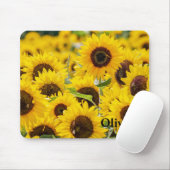 Gepersonaliseerde Gele Zonnebloem Veldnaam Muismat (Met muis)