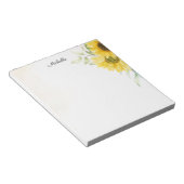Gepersonaliseerde gele zonnebloem Waterverf Notitieblok (Schuin)