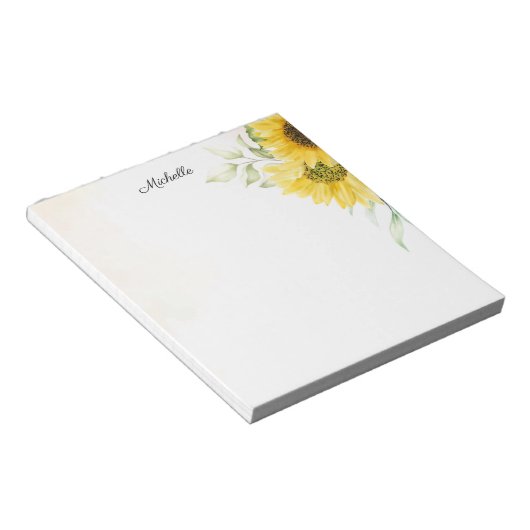Gepersonaliseerde gele zonnebloem Waterverf Notitieblok (Schuin)