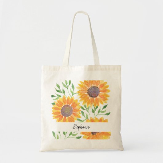 Gepersonaliseerde Gele Zonnebloemen Foliage Tote Bag (Voorkant)