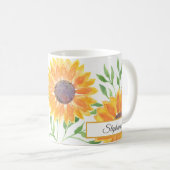 Gepersonaliseerde gele zonnebloemen Patroonkoffie Koffiemok (Voorkant rechts)