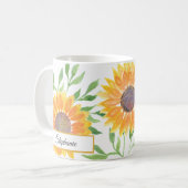 Gepersonaliseerde gele zonnebloemen Patroonkoffie Koffiemok (Voorkant links)