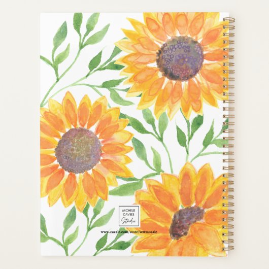 Gepersonaliseerde Gele Zonnebloemen Planner (Achterkant)
