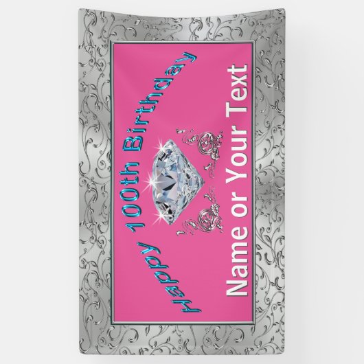 Gepersonaliseerde Gelukkige 100ste Verjaardagsbann Spandoek (Verticaal)