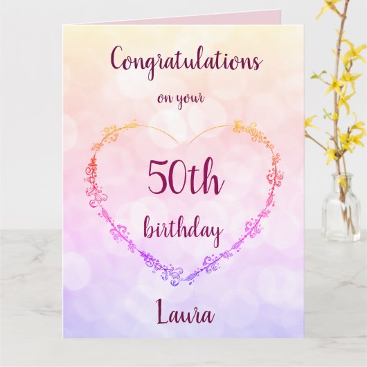 Gepersonaliseerde Gelukkige 50ste Verjaardag Kaart (Gele Bloem)
