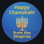 Gepersonaliseerde gelukkige Chanoeka! Menorah Ronde Sticker<br><div class="desc">Gepersonaliseerde gelukkige Chanoeka! Menorah Classic Ronde Sticker</div>