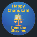 Gepersonaliseerde gelukkige Chanoeka! Menorah Ronde Sticker<br><div class="desc">Gepersonaliseerde gelukkige Chanoeka! Menorah Classic Ronde Sticker</div>