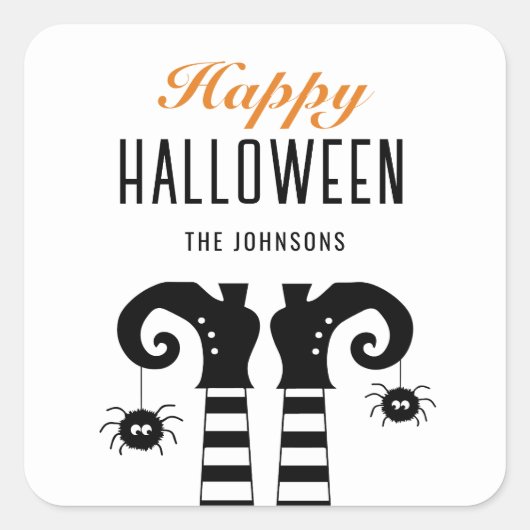 Gepersonaliseerde Gelukkige Halloween Heksenvoeten Vierkante Sticker (Voorkant)