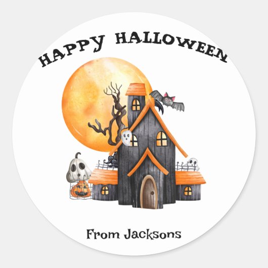Gepersonaliseerde Gelukkige Halloween met Leuke Ge Ronde Sticker (Voorkant)