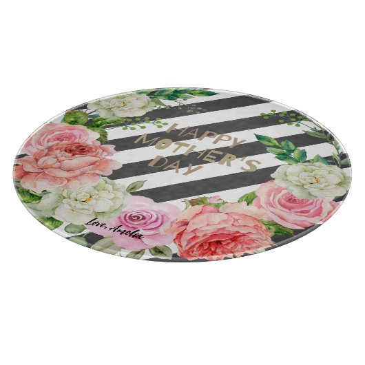 Gepersonaliseerde Gelukkige Moederdag Roze Bloemen Snijplank (Hoek)