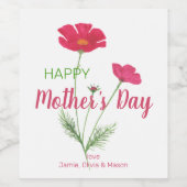 Gepersonaliseerde Gelukkige Moederdag Roze Bloemen Wijn Etiket (Enkel label)