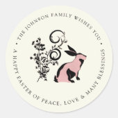 Gepersonaliseerde Gelukkige Pasen Moderne Konijn Ronde Sticker (Voorkant)