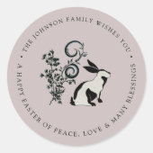 Gepersonaliseerde Gelukkige Pasen Moderne Konijn Ronde Sticker (Voorkant)