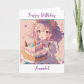 Gepersonaliseerde Gelukkige Verjaardag Anime Meisj Kaart (Voorkant)