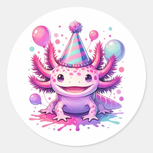 Gepersonaliseerde Gelukkige Verjaardag Axolotl Ronde Sticker (Voorkant)