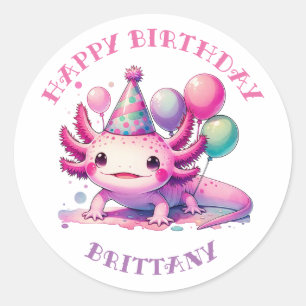 Gepersonaliseerde Gelukkige Verjaardag Axolotl Ronde Sticker