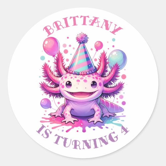 Gepersonaliseerde Gelukkige Verjaardag Axolotl Ronde Sticker (Voorkant)