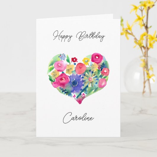 Gepersonaliseerde Gelukkige Verjaardag Bloemkrans Kaart (Gele Bloem)