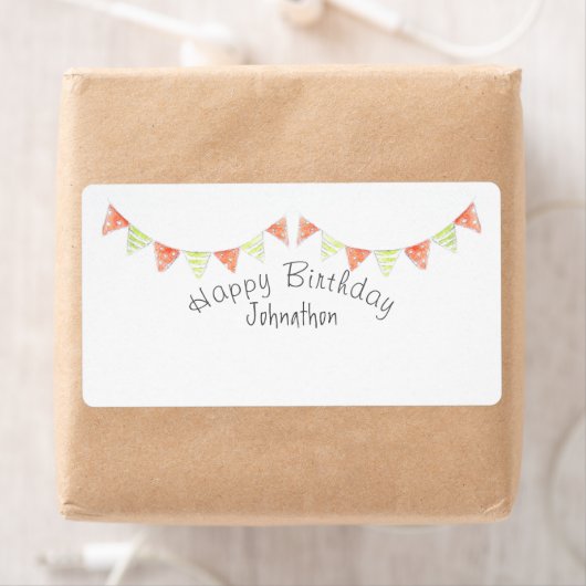 Gepersonaliseerde gelukkige verjaardag bunting cad etiket (Insitu)