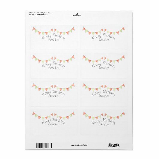Gepersonaliseerde gelukkige verjaardag bunting cad etiket (Full Sheet)