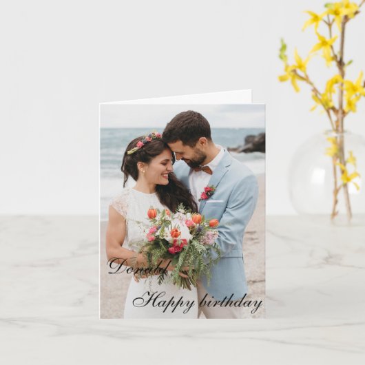 Gepersonaliseerde Gelukkige Verjaardag Foto echtge Kaart (Gele Bloem)