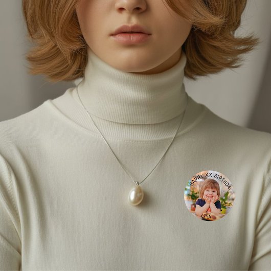 Gepersonaliseerde Gelukkige Verjaardag Foto Naam e Ronde Button 3,2 Cm