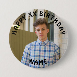 Gepersonaliseerde Gelukkige Verjaardag Foto Naam e Ronde Button 7,6 Cm