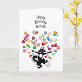 Gepersonaliseerde gelukkige verjaardag met kat en  kaart (Gele Bloem)