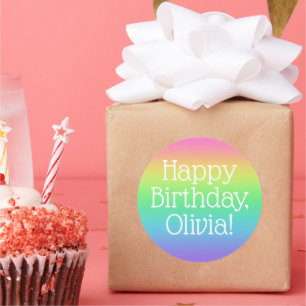 Gepersonaliseerde Gelukkige Verjaardag Regenboog Ronde Sticker