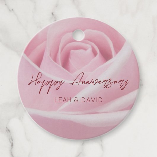 Gepersonaliseerde gelukkige verjaardag roze roos bedankjes labels (Voorkant)