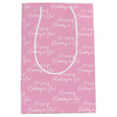 Gepersonaliseerde Gelukkige Verjaardag Wit en Roze Medium Cadeauzakje (Voorkant)