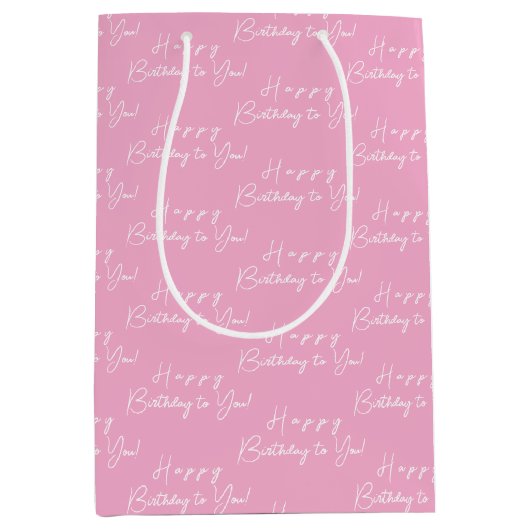 Gepersonaliseerde Gelukkige Verjaardag Wit en Roze Medium Cadeauzakje (Voorkant)