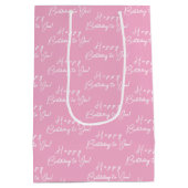 Gepersonaliseerde Gelukkige Verjaardag Wit en Roze Medium Cadeauzakje (Achterkant)