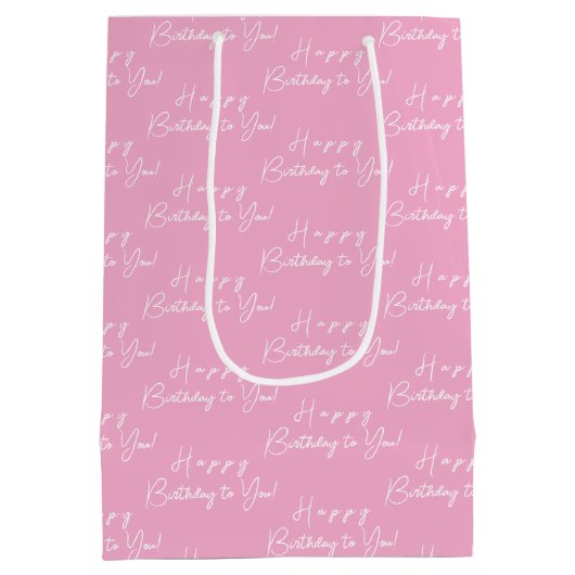 Gepersonaliseerde Gelukkige Verjaardag Wit en Roze Medium Cadeauzakje (Achterkant)