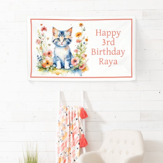 Gepersonaliseerde Gelukkige Verjaardag Zoete Kitte Spandoek (Insitu)