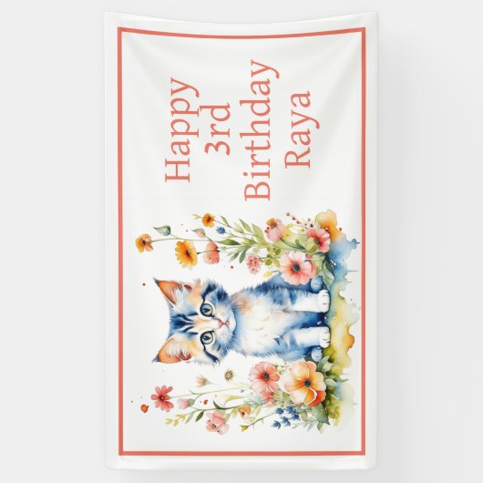 Gepersonaliseerde Gelukkige Verjaardag Zoete Kitte Spandoek (Verticaal)