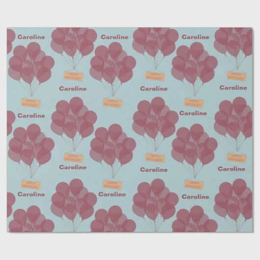 Gepersonaliseerde gelukkige verjaardagsballonnen cadeaupapier (Vlak)
