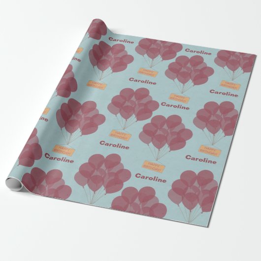 Gepersonaliseerde gelukkige verjaardagsballonnen cadeaupapier (Uitgerold)