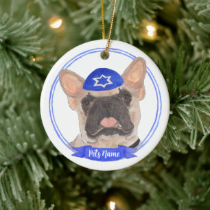 Gepersonaliseerde gemaskerde Frenchie Chanoeka Keramisch Ornament