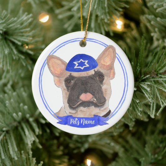 Gepersonaliseerde gemaskerde Frenchie Chanoeka Keramisch Ornament (Boom)