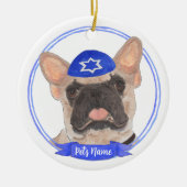 Gepersonaliseerde gemaskerde Frenchie Chanoeka Keramisch Ornament (Voorkant)